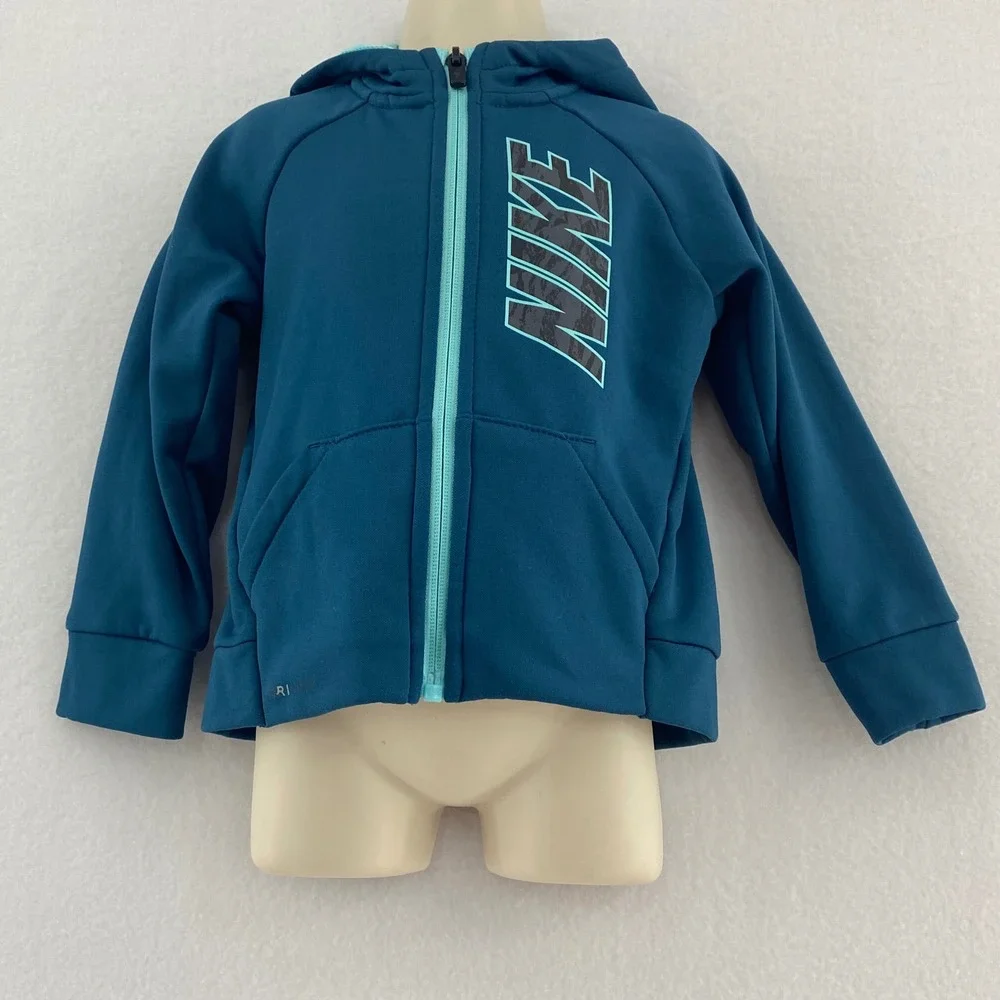Nike Dri-FIT Toddler 24M Full Zip Hoodie Jacket‎ Blue Teal Logo Flaw